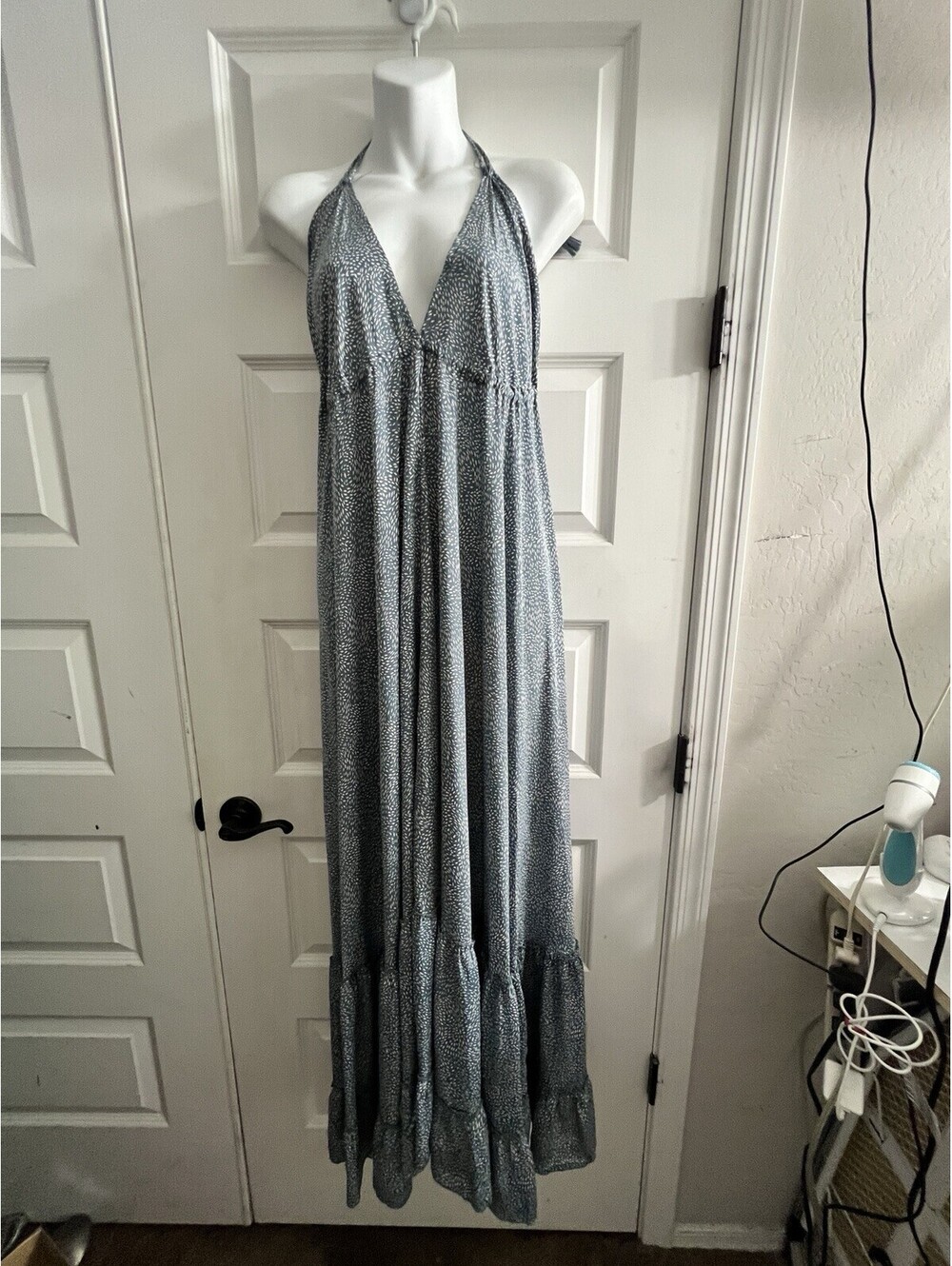 Karma Highway Maxi Dress OS Halter Tassel Tie V Neck Open Back Boho Festival